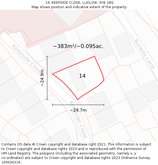 14, KEEPSIDE CLOSE, LUDLOW, SY8 1BQ: Plot and title map