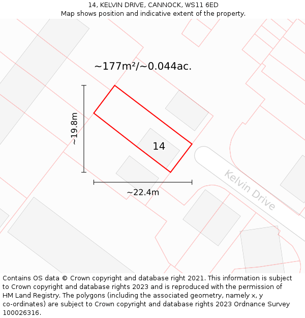 14, KELVIN DRIVE, CANNOCK, WS11 6ED: Plot and title map