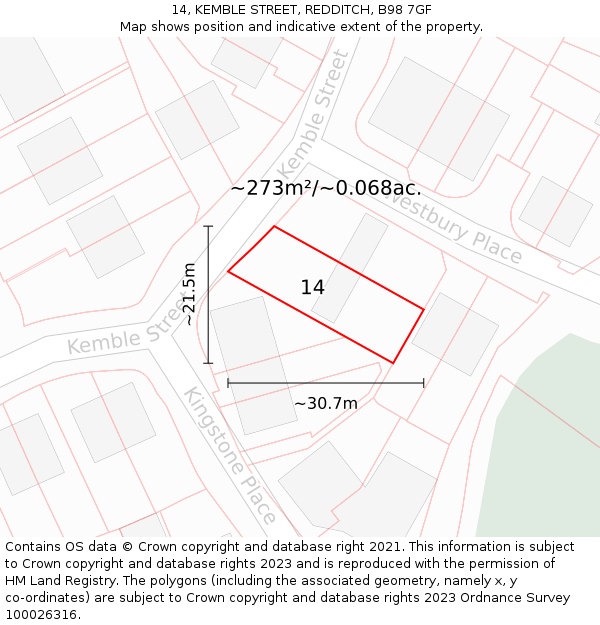 14, KEMBLE STREET, REDDITCH, B98 7GF: Plot and title map