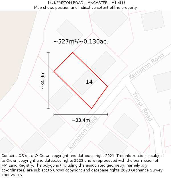 14, KEMPTON ROAD, LANCASTER, LA1 4LU: Plot and title map