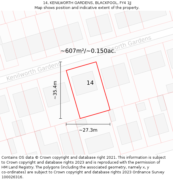 14, KENILWORTH GARDENS, BLACKPOOL, FY4 1JJ: Plot and title map