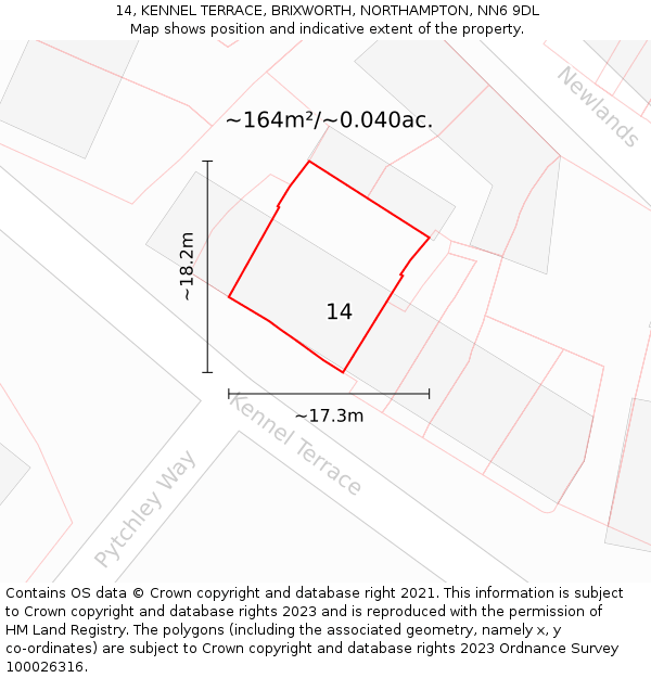 14, KENNEL TERRACE, BRIXWORTH, NORTHAMPTON, NN6 9DL: Plot and title map