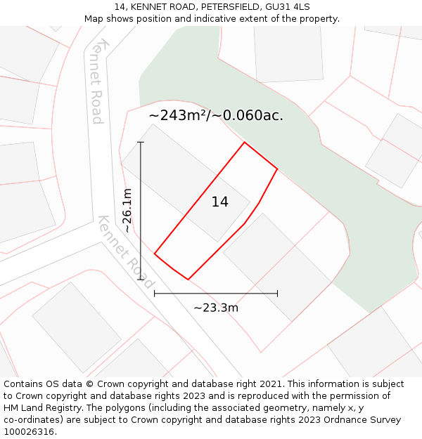 14, KENNET ROAD, PETERSFIELD, GU31 4LS: Plot and title map