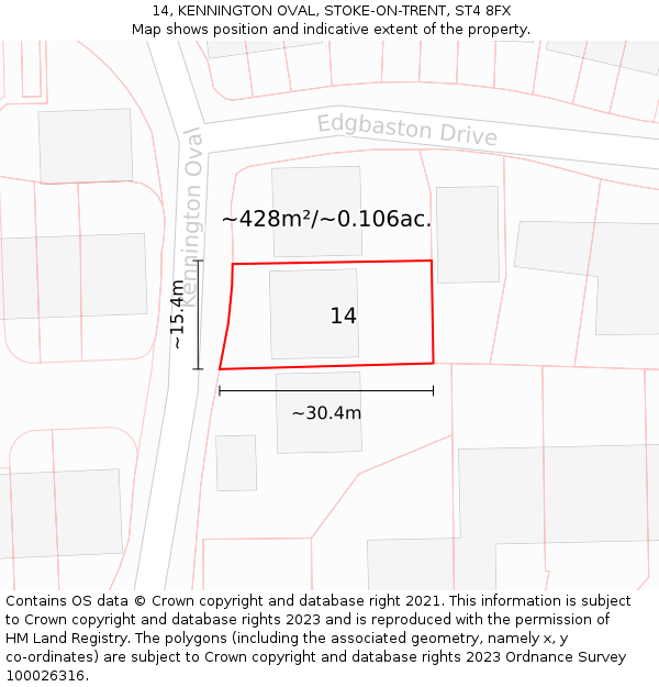 14, KENNINGTON OVAL, STOKE-ON-TRENT, ST4 8FX: Plot and title map