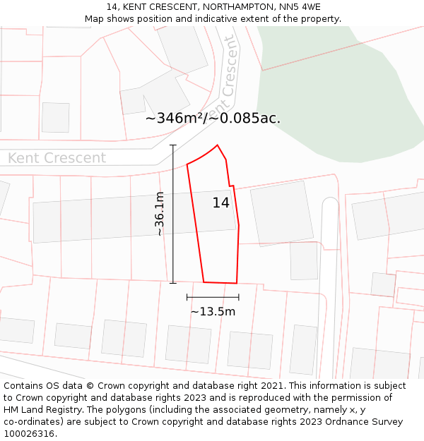 14, KENT CRESCENT, NORTHAMPTON, NN5 4WE: Plot and title map