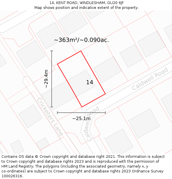 14, KENT ROAD, WINDLESHAM, GU20 6JF: Plot and title map