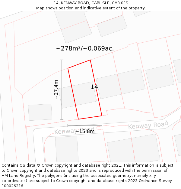 14, KENWAY ROAD, CARLISLE, CA3 0FS: Plot and title map