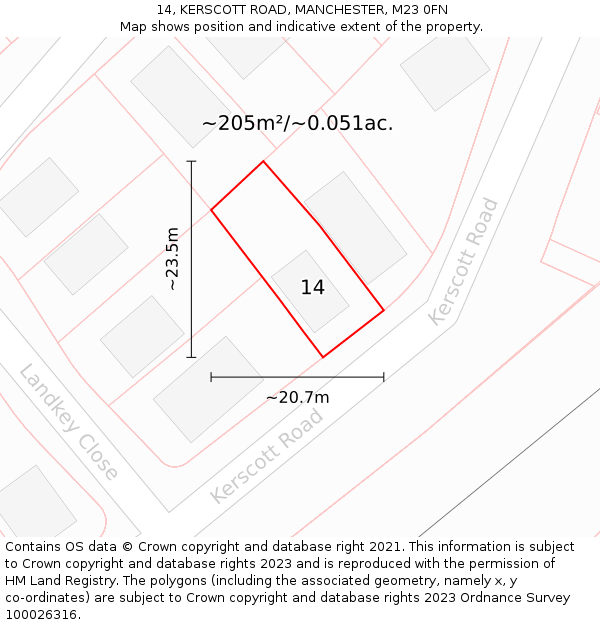 14, KERSCOTT ROAD, MANCHESTER, M23 0FN: Plot and title map