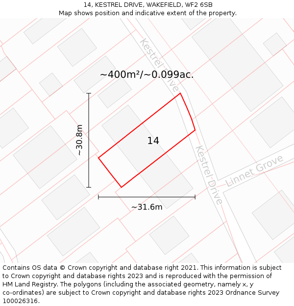 14, KESTREL DRIVE, WAKEFIELD, WF2 6SB: Plot and title map