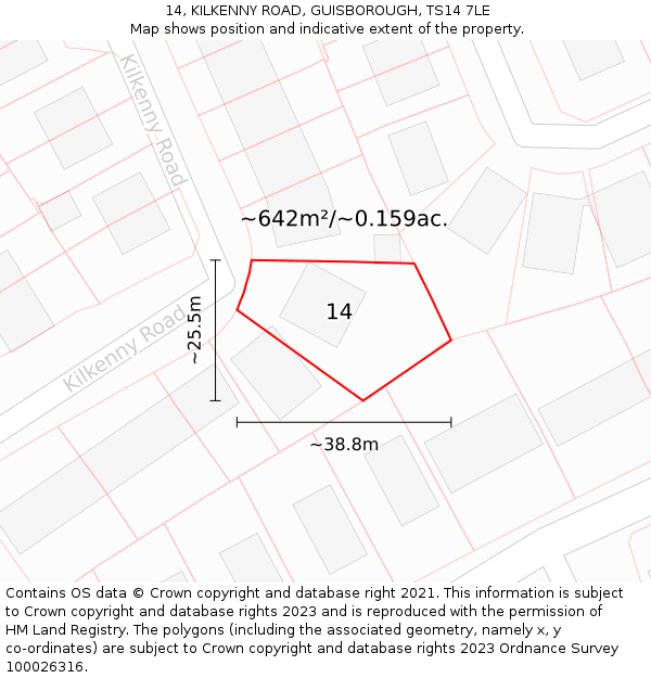 14, KILKENNY ROAD, GUISBOROUGH, TS14 7LE: Plot and title map