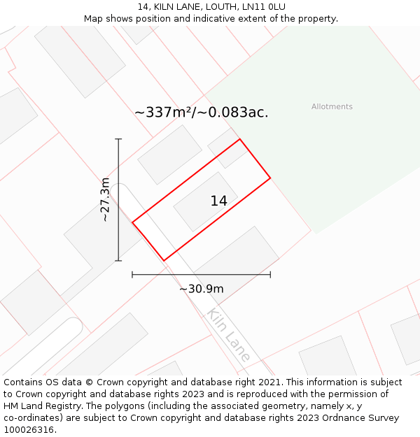 14, KILN LANE, LOUTH, LN11 0LU: Plot and title map