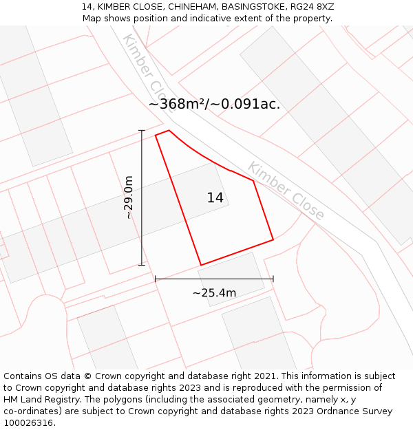 14, KIMBER CLOSE, CHINEHAM, BASINGSTOKE, RG24 8XZ: Plot and title map