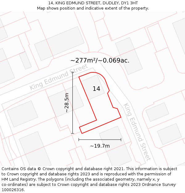 14, KING EDMUND STREET, DUDLEY, DY1 3HT: Plot and title map