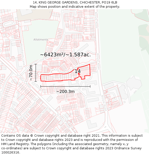 14, KING GEORGE GARDENS, CHICHESTER, PO19 6LB: Plot and title map