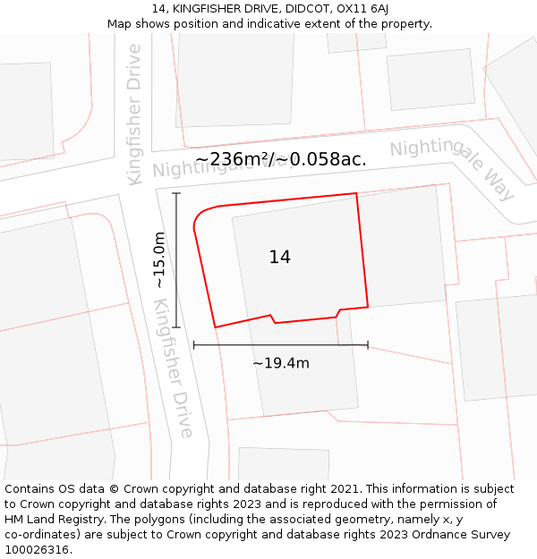 14, KINGFISHER DRIVE, DIDCOT, OX11 6AJ: Plot and title map