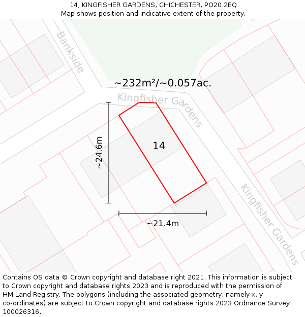 14, KINGFISHER GARDENS, CHICHESTER, PO20 2EQ: Plot and title map