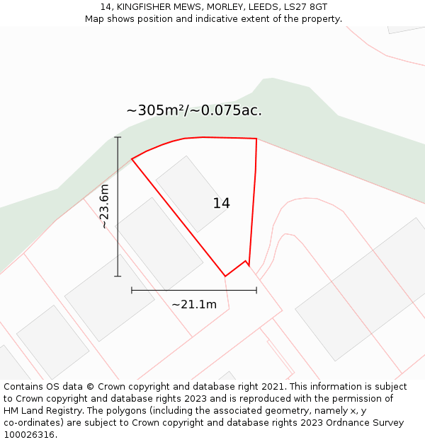 14, KINGFISHER MEWS, MORLEY, LEEDS, LS27 8GT: Plot and title map