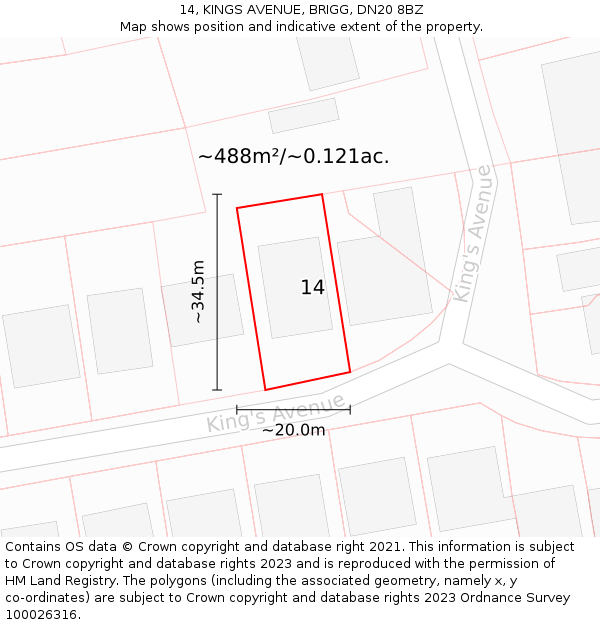 14, KINGS AVENUE, BRIGG, DN20 8BZ: Plot and title map