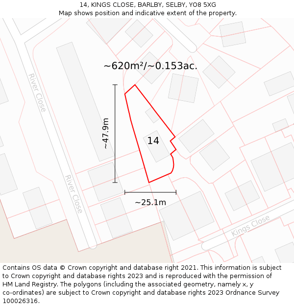 14, KINGS CLOSE, BARLBY, SELBY, YO8 5XG: Plot and title map