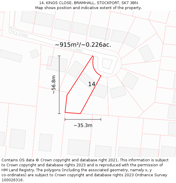 14, KINGS CLOSE, BRAMHALL, STOCKPORT, SK7 3BN: Plot and title map