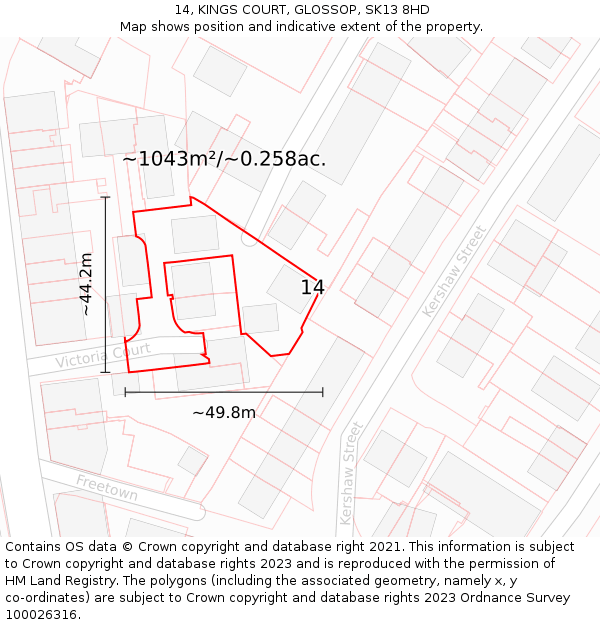 14, KINGS COURT, GLOSSOP, SK13 8HD: Plot and title map