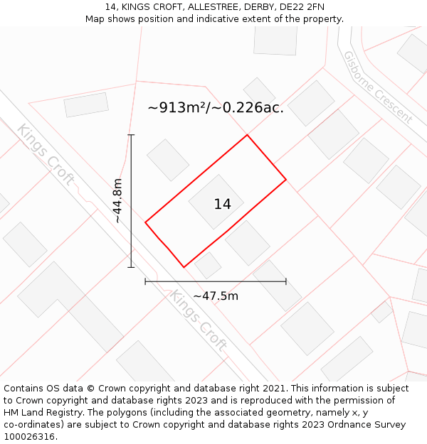 14, KINGS CROFT, ALLESTREE, DERBY, DE22 2FN: Plot and title map