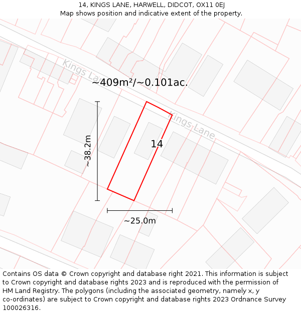 14, KINGS LANE, HARWELL, DIDCOT, OX11 0EJ: Plot and title map