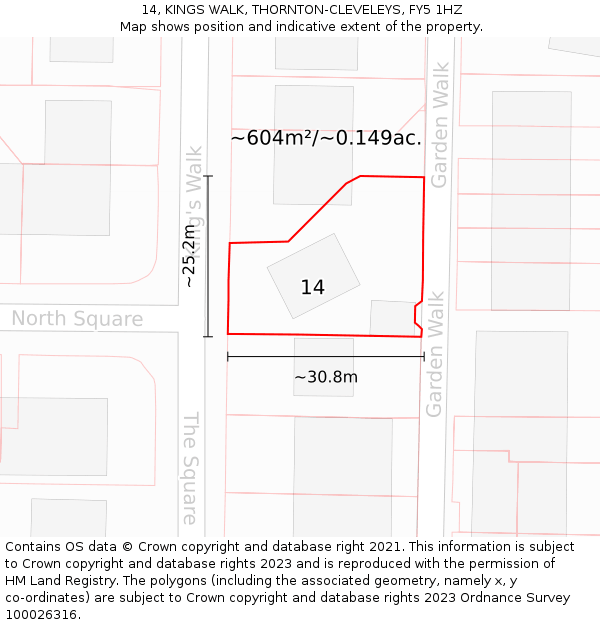 14, KINGS WALK, THORNTON-CLEVELEYS, FY5 1HZ: Plot and title map