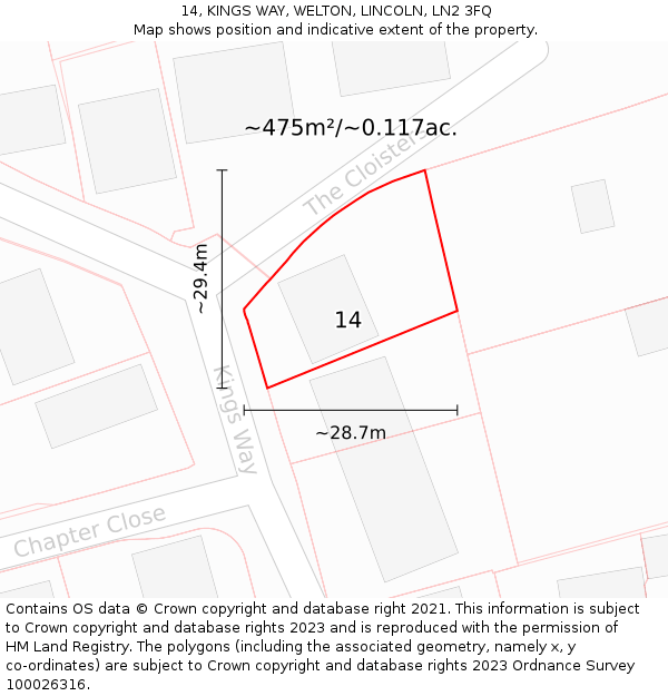 14, KINGS WAY, WELTON, LINCOLN, LN2 3FQ: Plot and title map