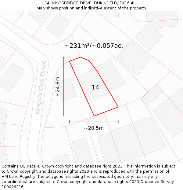 14, KINGSBRIDGE DRIVE, DUKINFIELD, SK16 4HH: Plot and title map