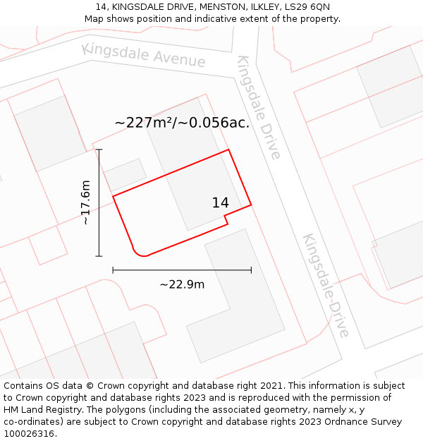 14, KINGSDALE DRIVE, MENSTON, ILKLEY, LS29 6QN: Plot and title map