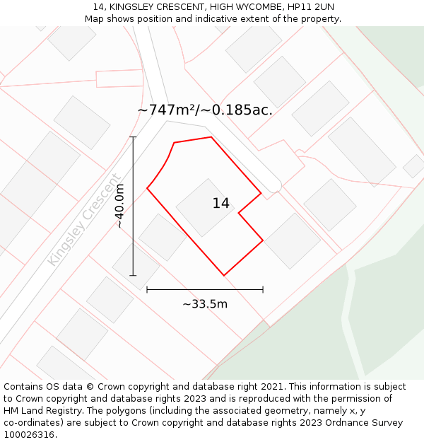 14, KINGSLEY CRESCENT, HIGH WYCOMBE, HP11 2UN: Plot and title map