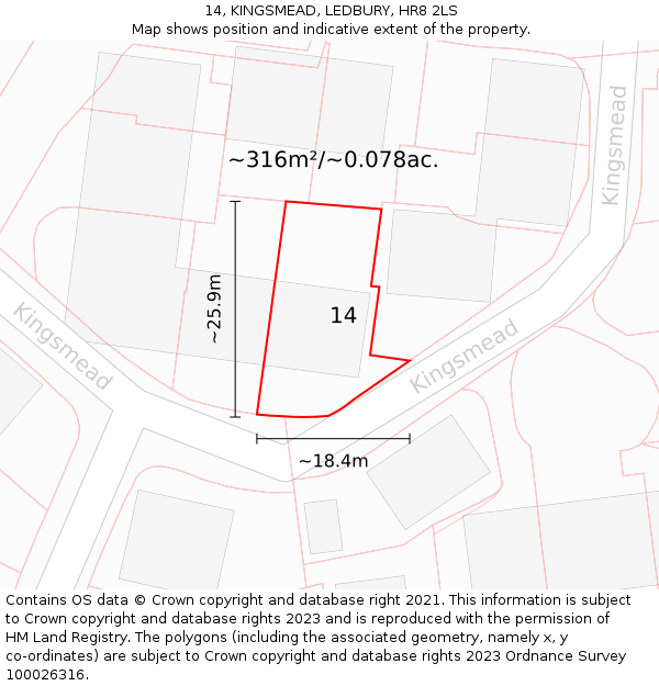 14, KINGSMEAD, LEDBURY, HR8 2LS: Plot and title map