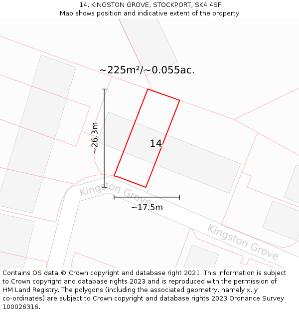 14, KINGSTON GROVE, STOCKPORT, SK4 4SF: Plot and title map
