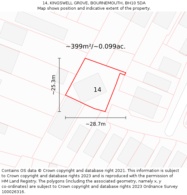 14, KINGSWELL GROVE, BOURNEMOUTH, BH10 5DA: Plot and title map