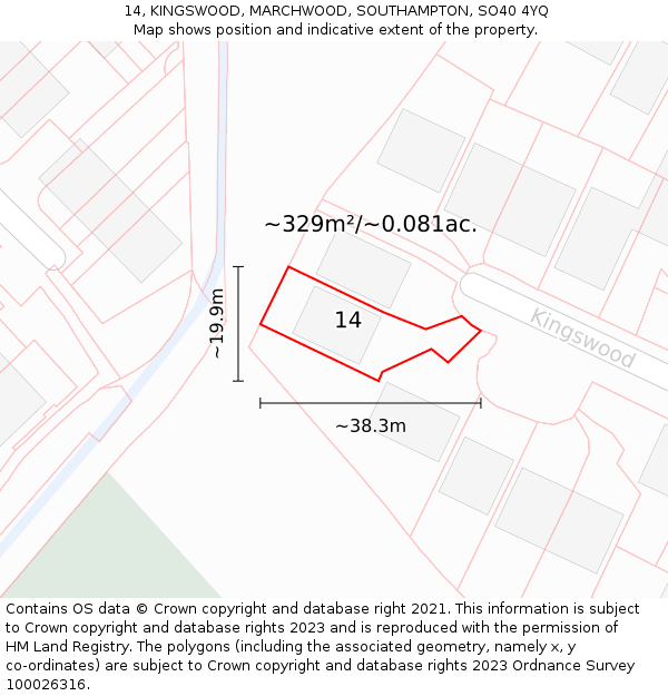 14, KINGSWOOD, MARCHWOOD, SOUTHAMPTON, SO40 4YQ: Plot and title map