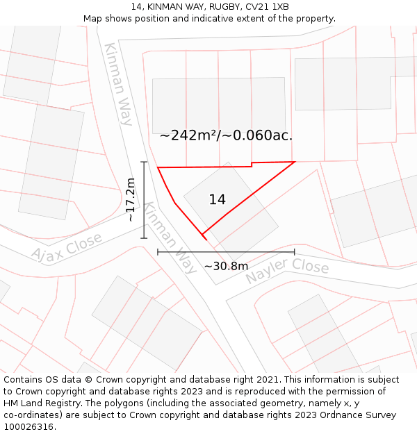 14, KINMAN WAY, RUGBY, CV21 1XB: Plot and title map