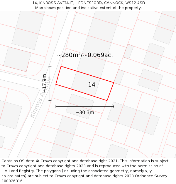 14, KINROSS AVENUE, HEDNESFORD, CANNOCK, WS12 4SB: Plot and title map