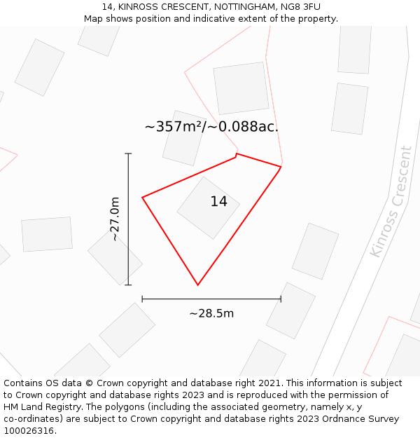 14, KINROSS CRESCENT, NOTTINGHAM, NG8 3FU: Plot and title map