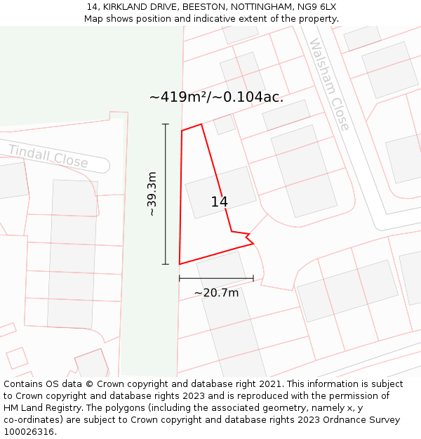 14, KIRKLAND DRIVE, BEESTON, NOTTINGHAM, NG9 6LX: Plot and title map