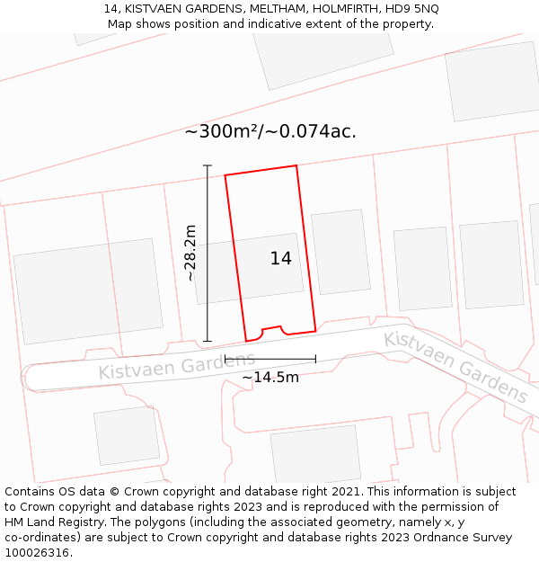 14, KISTVAEN GARDENS, MELTHAM, HOLMFIRTH, HD9 5NQ: Plot and title map