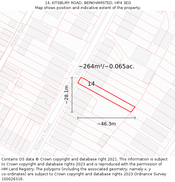 14, KITSBURY ROAD, BERKHAMSTED, HP4 3EG: Plot and title map