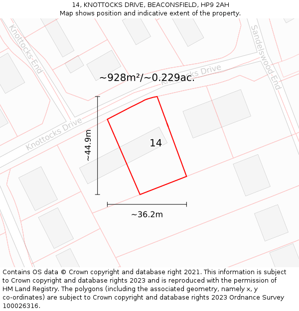 14, KNOTTOCKS DRIVE, BEACONSFIELD, HP9 2AH: Plot and title map