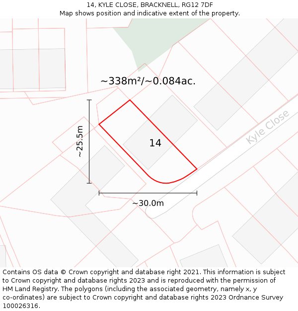 14, KYLE CLOSE, BRACKNELL, RG12 7DF: Plot and title map