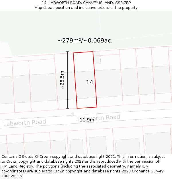 14, LABWORTH ROAD, CANVEY ISLAND, SS8 7BP: Plot and title map