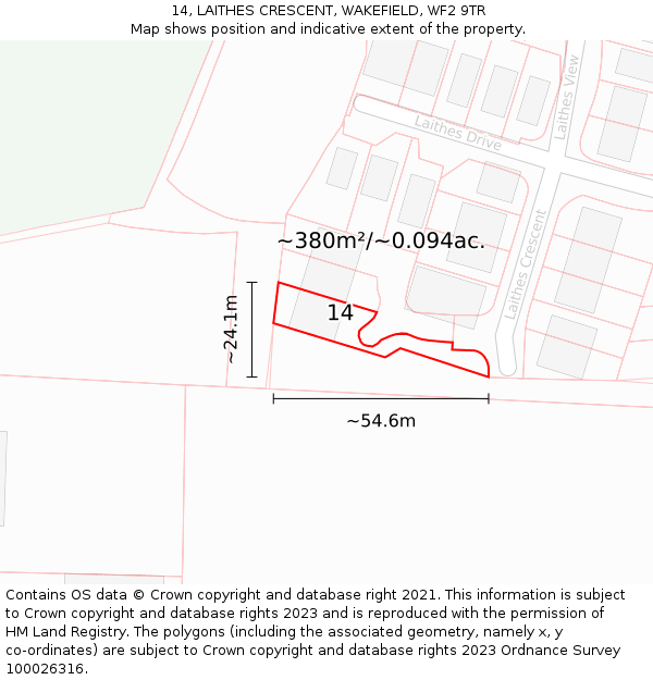 14, LAITHES CRESCENT, WAKEFIELD, WF2 9TR: Plot and title map