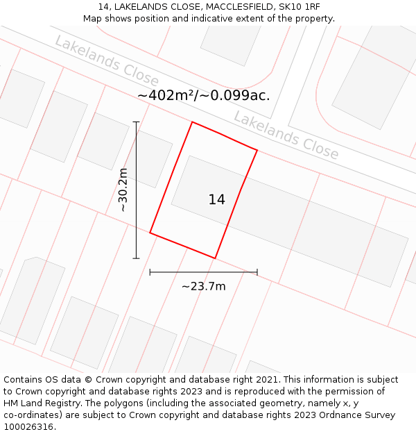 14, LAKELANDS CLOSE, MACCLESFIELD, SK10 1RF: Plot and title map