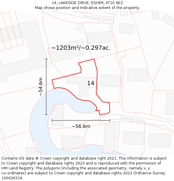 14, LAKESIDE DRIVE, ESHER, KT10 9EZ: Plot and title map