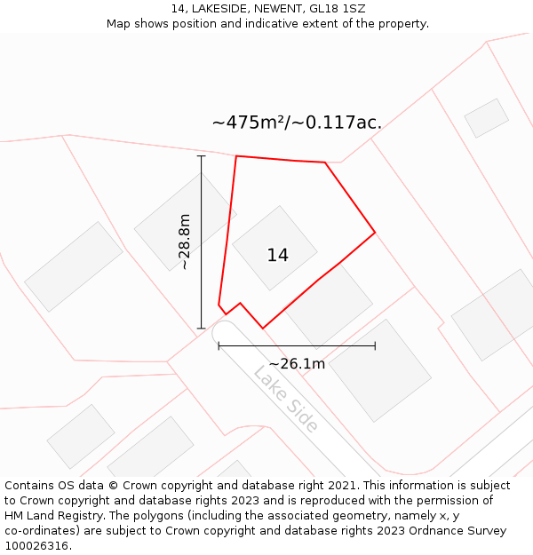 14, LAKESIDE, NEWENT, GL18 1SZ: Plot and title map