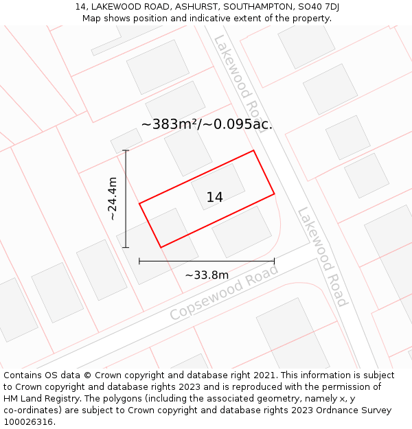 14, LAKEWOOD ROAD, ASHURST, SOUTHAMPTON, SO40 7DJ: Plot and title map